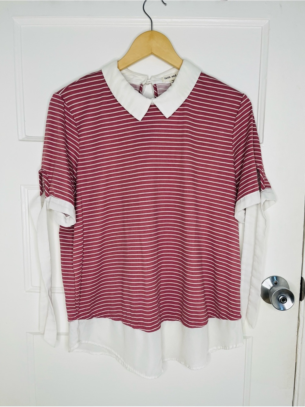 Faith and Joy Pink and White Women’s Striped Blouse Size L